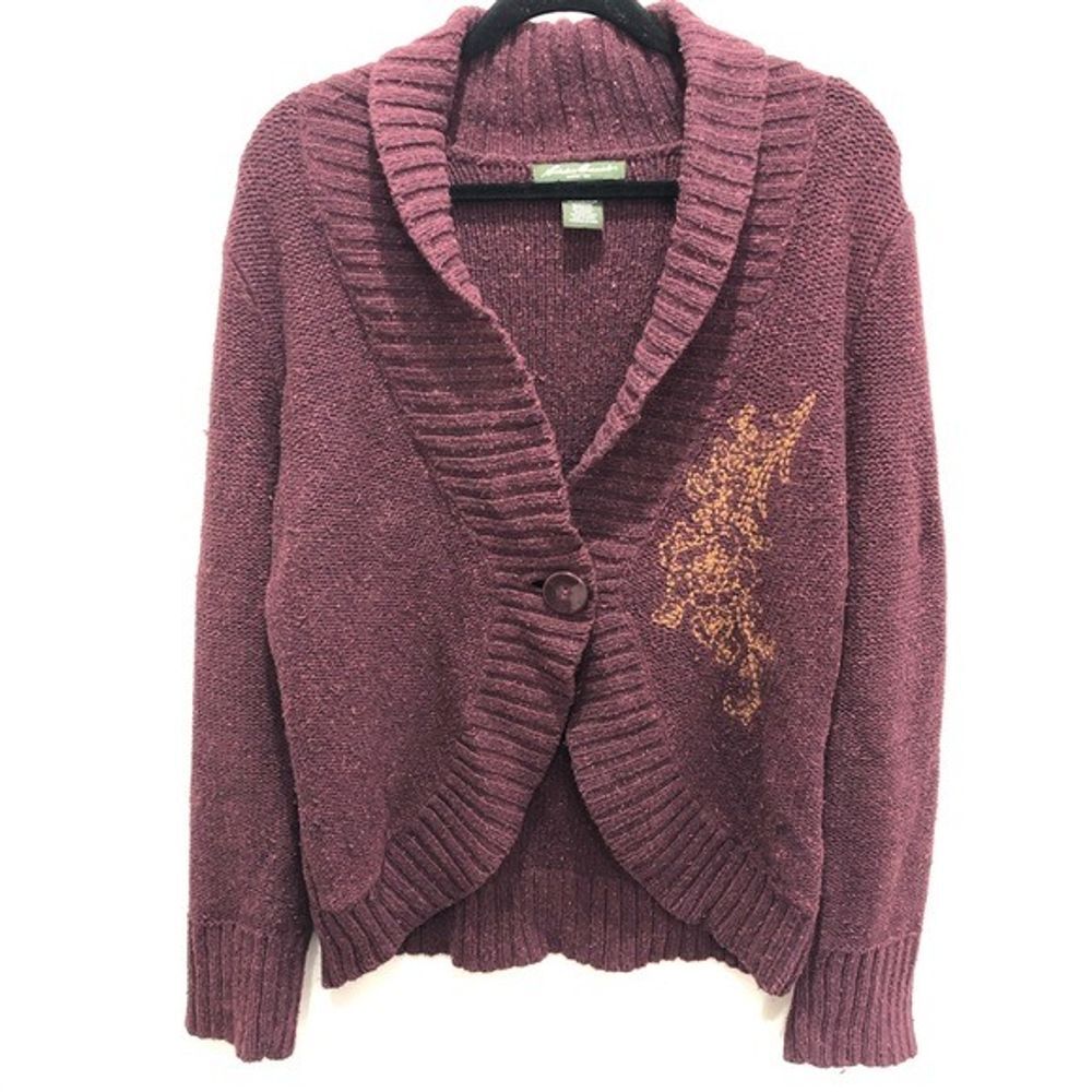 Eddie Bauer Burgundy Embroidered Cardigan Size M